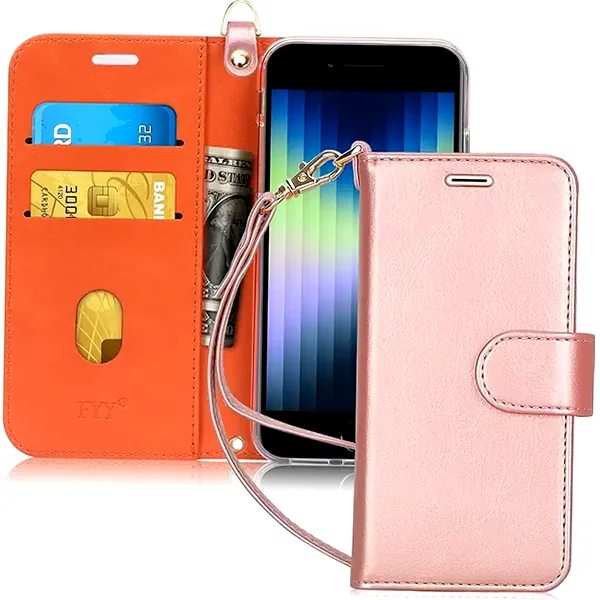 Rose gold PU leather wallet phone case with kickstand and card holder