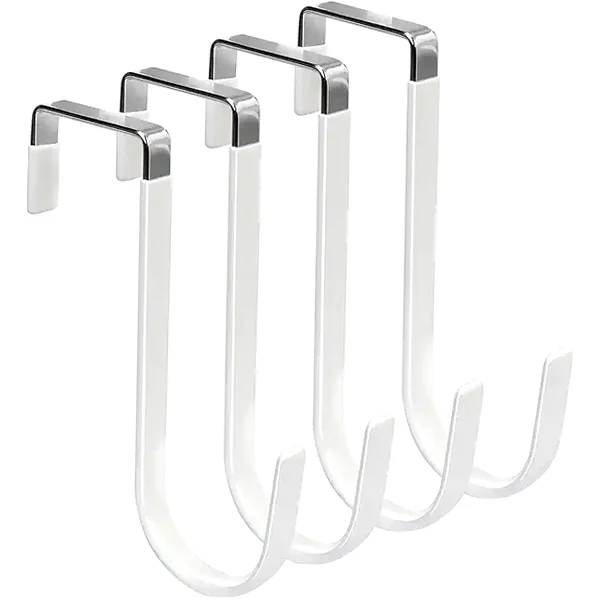 White heavy-duty over-the-door hooks with rubber tips for scratch prevention