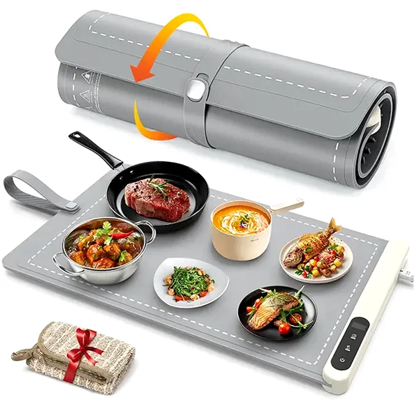 X-large gray rollable food warming mat with digital controls and timer